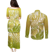Polynesia Sea Turtle Couples Matching Puletasi Dress and Long Sleeve Button Shirt Happy Valentine Day Polynesian - Gold LT14 - Polynesian Pride