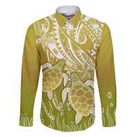 Polynesia Sea Turtle Family Matching Short Sleeve Bodycon Dress and Hawaiian Shirt Happy Valentine Day Polynesian - Gold LT14 Dad's Shirt - Long Sleeve Gold - Polynesian Pride