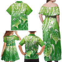 Polynesia Sea Turtle Family Matching Off Shoulder Maxi Dress and Hawaiian Shirt Happy Valentine Day Polynesian - Green LT14 - Polynesian Pride