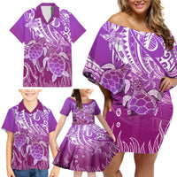 Polynesia Valentine Day Family Matching Off Shoulder Short Dress and Hawaiian Shirt Polynesian Sea Turtle Purple Version LT14 - Polynesian Pride