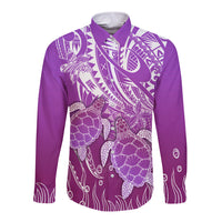 Polynesia Valentine Day Long Sleeve Button Shirt Polynesian Sea Turtle Purple Version LT14 Unisex Purple - Polynesian Pride
