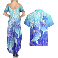 Polynesia Valentine Day Couples Matching Summer Maxi Dress and Hawaiian Shirt Polynesian Sea Turtle Turquoise Version LT14 - Polynesian Pride