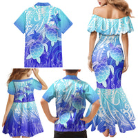 Polynesia Valentine Day Family Matching Mermaid Dress and Hawaiian Shirt Polynesian Sea Turtle Turquoise Version LT14 - Polynesian Pride