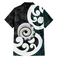 Aotearoa Koru Family Matching Tank Maxi Dress and Hawaiian Shirt Cyan Maori Paua Shell Mix Silver Fern LT14 - Polynesian Pride