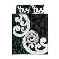Aotearoa Koru Quilt Bed Set Cyan Maori Paua Shell Mix Silver Fern