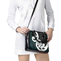 Aotearoa Koru Shoulder Handbag Cyan Maori Paua Shell Mix Silver Fern