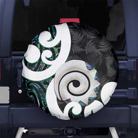 Aotearoa Koru Spare Tire Cover Cyan Maori Paua Shell Mix Silver Fern
