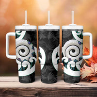 Aotearoa Koru Tumbler With Handle Cyan Maori Paua Shell Mix Silver Fern LT14 - Polynesian Pride