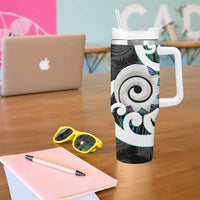 Aotearoa Koru Tumbler With Handle Cyan Maori Paua Shell Mix Silver Fern LT14 - Polynesian Pride
