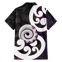Aotearoa Koru Family Matching Off Shoulder Maxi Dress and Hawaiian Shirt Purple Maori Paua Shell Mix Silver Fern