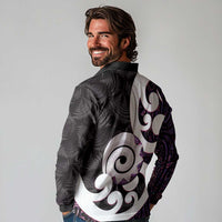 Aotearoa Koru Long Sleeve Polo Shirt Purple Maori Paua Shell Mix Silver Fern