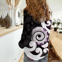 Aotearoa Koru Women Casual Shirt Purple Maori Paua Shell Mix Silver Fern LT14 - Polynesian Pride