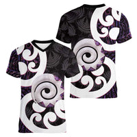 Aotearoa Koru Women V-Neck T-Shirt Purple Maori Paua Shell Mix Silver Fern LT14 - Polynesian Pride