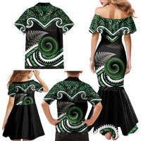 Koru Pounamu Aotearoa Family Matching Mermaid Dress and Hawaiian Shirt Maori Paua Shell Mix Silver Fern LT14 - Polynesian Pride