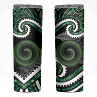 Koru Pounamu Aotearoa Skinny Tumbler Maori Paua Shell Mix Silver Fern LT14 Black - Polynesian Pride