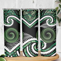 Koru Pounamu Aotearoa Skinny Tumbler Maori Paua Shell Mix Silver Fern LT14 - Polynesian Pride