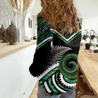 Koru Pounamu Aotearoa Women Casual Shirt Maori Paua Shell Mix Silver Fern LT14 - Polynesian Pride