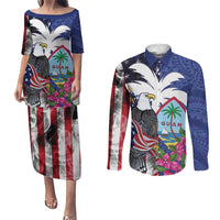 United States Guam Couples Matching Puletasi and Long Sleeve Button Shirt USA Eagle Guahan Seal Bougainvillea - Polynesian Pride