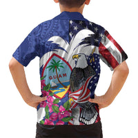United States Guam Family Matching Off Shoulder Short Dress and Hawaiian Shirt USA Eagle Guahan Seal Bougainvillea LT14 - Polynesian Pride