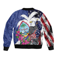 United States Guam Sleeve Zip Bomber Jacket USA Eagle Guahan Seal Bougainvillea LT14 - Polynesian Pride