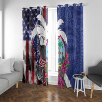 United States Guam Window Curtain USA Eagle Guahan Seal Bougainvillea LT14 With Grommets Blue - Polynesian Pride