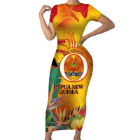 Papua New Guinea Independence Day Family Matching Short Sleeve Bodycon Dress and Hawaiian Shirt 50th Anniversary Unity in Diversity LT14 Mom's Dress Red - Polynesian Pride