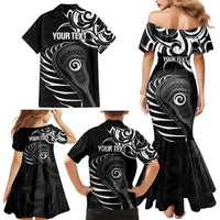 Personalised New Zealand Silver Fern Lacrosse Family Matching Mermaid Dress and Hawaiian Shirt Aotearoa Maori Pattern