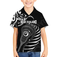 Personalised New Zealand Silver Fern Lacrosse Family Matching Off The Shoulder Long Sleeve Dress and Hawaiian Shirt Aotearoa Maori Pattern