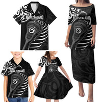 Personalised New Zealand Silver Fern Lacrosse Family Matching Puletasi and Hawaiian Shirt Aotearoa Maori Pattern