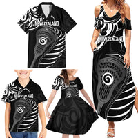 Personalised New Zealand Silver Fern Lacrosse Family Matching Summer Maxi Dress and Hawaiian Shirt Aotearoa Maori Pattern