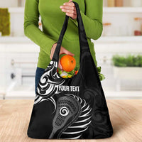 Personalised New Zealand Silver Fern Lacrosse Grocery Bag Aotearoa Maori Pattern