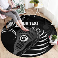 Personalised New Zealand Silver Fern Lacrosse Round Carpet Aotearoa Maori Pattern