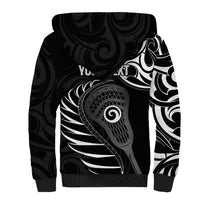 Personalised New Zealand Silver Fern Lacrosse Sherpa Hoodie Aotearoa Maori Pattern