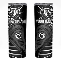 Personalised New Zealand Silver Fern Lacrosse Skinny Tumbler Aotearoa Maori Pattern LT14 Black - Polynesian Pride