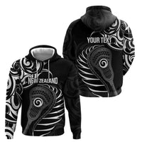 Personalised New Zealand Silver Fern Lacrosse Zip Hoodie Aotearoa Maori Pattern