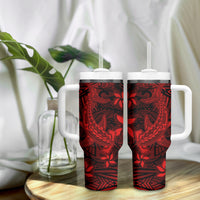 Polynesian Tumbler With Handle Red Hawaiian Tribal Hammerhead Shark