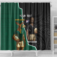 Personalised New Zealand And South Africa Rugby Shower Curtain 2024 All Black Springboks Mascots Together