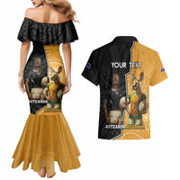 Personalised New Zealand And Australia Rugby Couples Matching Mermaid Dress and Hawaiian Shirt 2024 All Black Wallabies Mascots Together