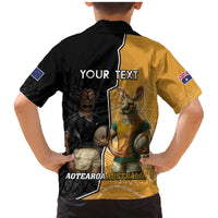 Personalised New Zealand And Australia Rugby Family Matching Mermaid Dress and Hawaiian Shirt 2024 All Black Wallabies Mascots Together