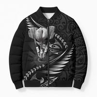 Personalised All Black New Zealand Darts Bomber Puffer Jacket Aoteroa Fern Maori Galaxy Style LT14 Unisex Black - Polynesian Pride