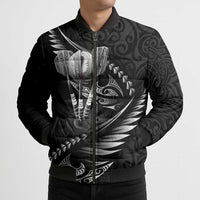 Personalised All Black New Zealand Darts Bomber Puffer Jacket Aoteroa Fern Maori Galaxy Style LT14 - Polynesian Pride
