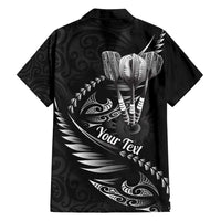 Personalised All Black New Zealand Darts Family Matching Long Sleeve Bodycon Dress and Hawaiian Shirt Aoteroa Fern Maori Galaxy Style