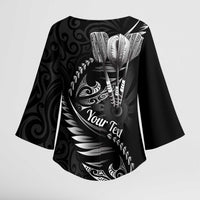 Personalised All Black New Zealand Darts Kimono Sleeve Blouse Aoteroa Fern Maori Galaxy Style LT14 - Polynesian Pride