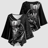 Personalised All Black New Zealand Darts Kimono Sleeve Blouse Aoteroa Fern Maori Galaxy Style LT14 - Polynesian Pride