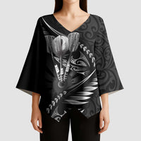 Personalised All Black New Zealand Darts Kimono Sleeve Blouse Aoteroa Fern Maori Galaxy Style LT14 - Polynesian Pride