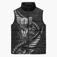 Personalised All Black New Zealand Darts Sleeveless Puffer Jacket Aoteroa Fern Maori Galaxy Style LT14 Unisex Black - Polynesian Pride