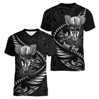 Personalised All Black New Zealand Darts Women V-Neck T-Shirt Aoteroa Fern Maori Galaxy Style