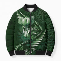 Personalised All Green New Zealand Darts Bomber Puffer Jacket Aoteroa Fern Maori Galaxy Style LT14 Unisex Green - Polynesian Pride