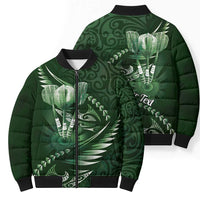 Personalised All Green New Zealand Darts Bomber Puffer Jacket Aoteroa Fern Maori Galaxy Style LT14 - Polynesian Pride