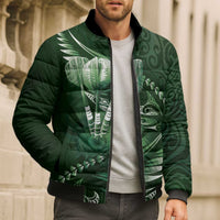 Personalised All Green New Zealand Darts Bomber Puffer Jacket Aoteroa Fern Maori Galaxy Style LT14 - Polynesian Pride